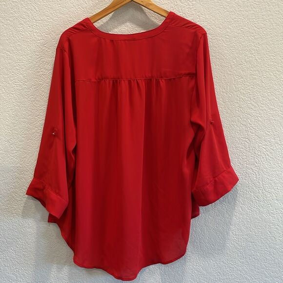 Torrid Harper Red Georgette Button Loop Blouse Size 1X - Picture 8 of 9